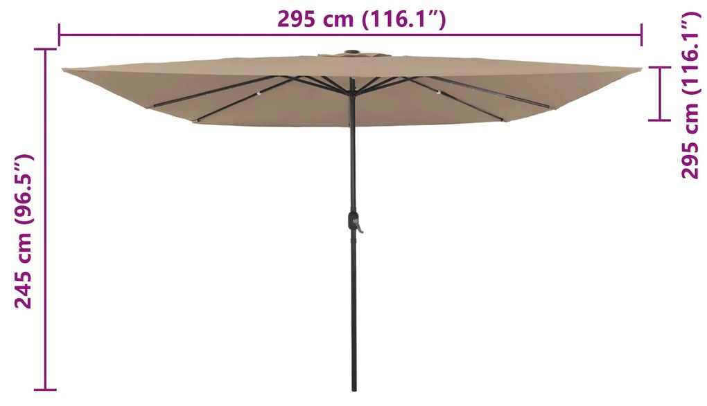 Parasol de Jardim Quadrado vidaXL com Luzes LED 295x245 cm Taupe