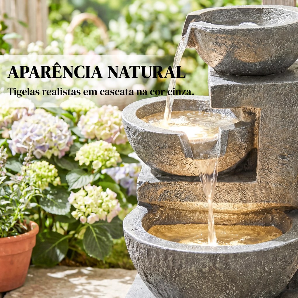 Fonte de Jardim com Iluminação LED e Bomba Cascata Decorativa de 3 Níveis 40x37x61 cm Multicolor
