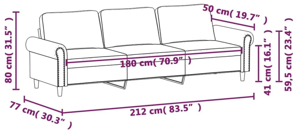 Sofá de 3 lugares 180 cm veludo amarelo