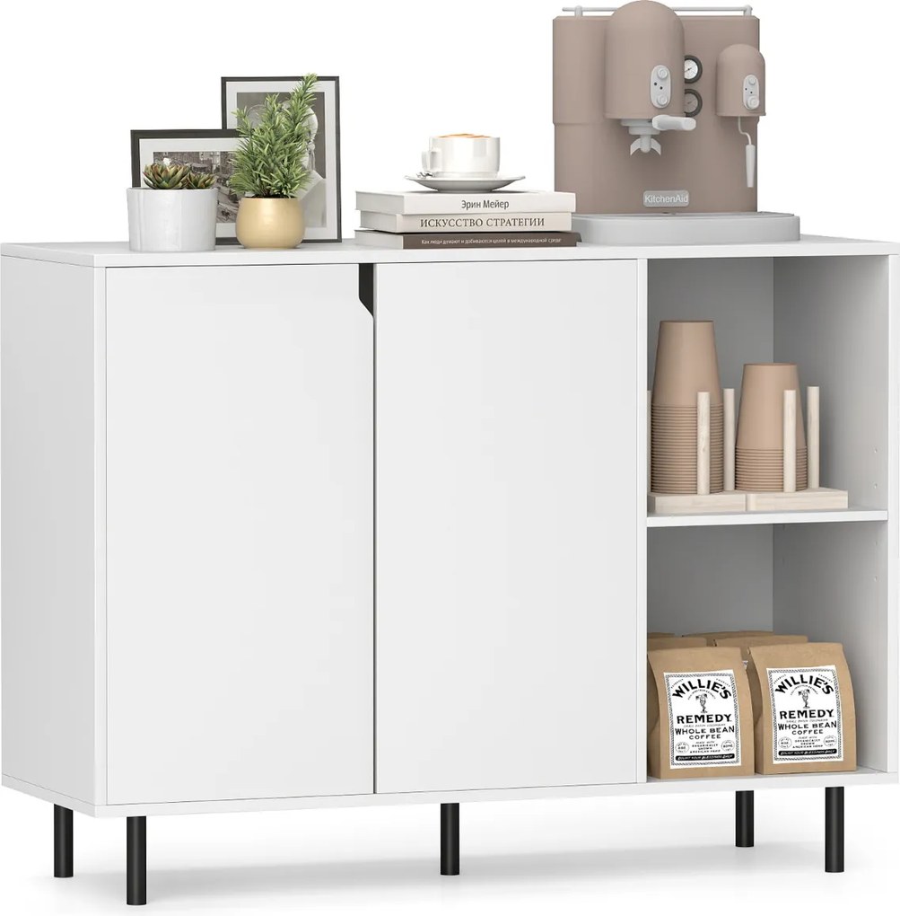 Aparador Buffet Armário de cozinha moderno com 2 portas e Estantes 106 x 38 x 80 cm Branco