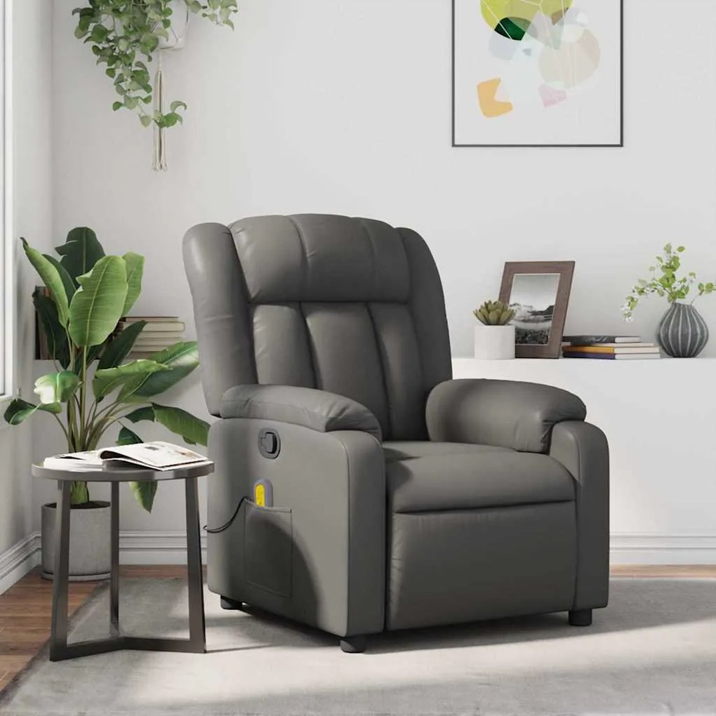 Poltrona de massagens reclinável couro artificial cinzento