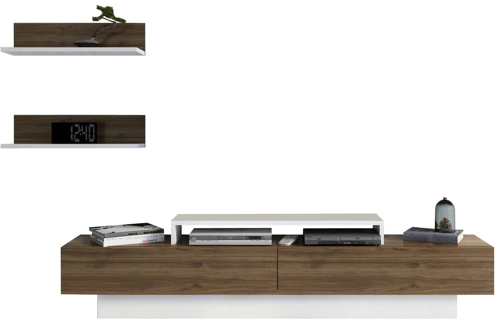 Móvel de TV Lusi – Branco e Nogueira – 180x31x40 cm