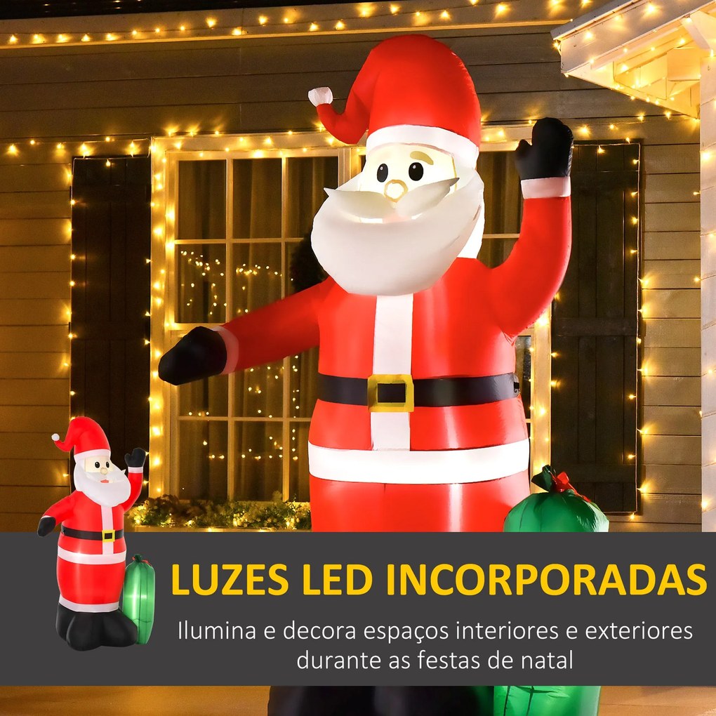 HOMCOM Pai Natal Insuflável com Saco de Presentes 3 Luzes LED IP44 e I