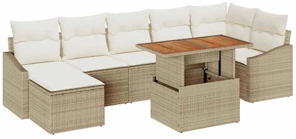 Conjunto de Sofá de Jardim com 8 Peças e Almofadas Beiges em Poliratan