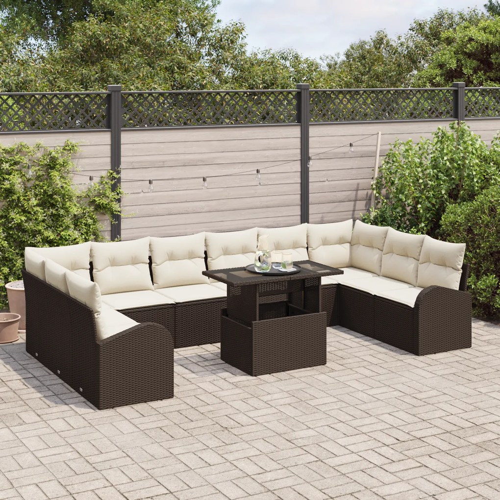 Conjunto de Sofá de Jardim vidaXL 11 Peças com Almofadas Marrom Poli R