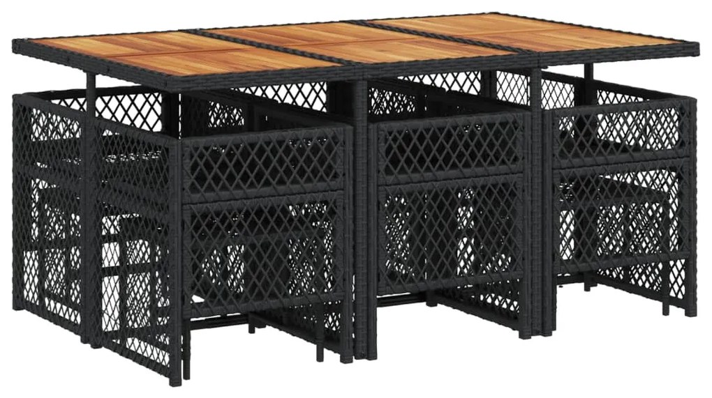 11 pcs conjunto de jantar p/ jardim c/ almofadões vime PE preto