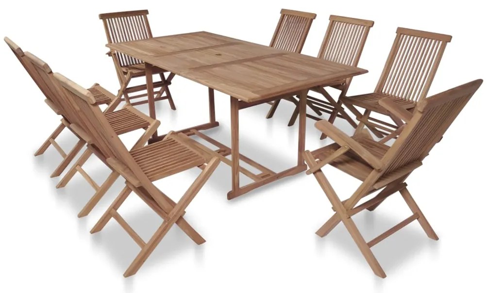 Conjunto jantar exterior c/ cadeiras dobráveis 9pcs teca maciça
