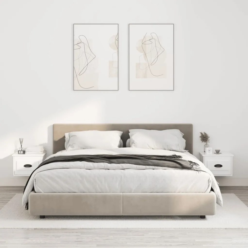 vidaXL Mesas de cabeceira parede 2 pcs 41,5x36x28 cm branco brilhante
