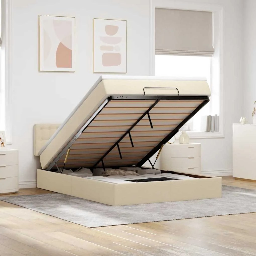 Cama otomana com colchão 140x200 cm tecido creme