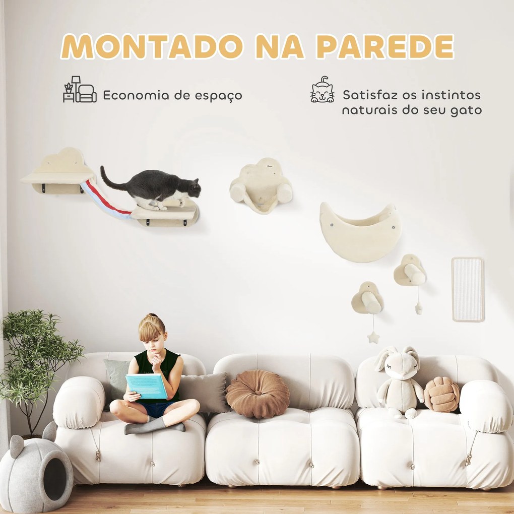 PawHut Conjunto de Prateleiras de Escalada para Gatos de 6 Peças Tema