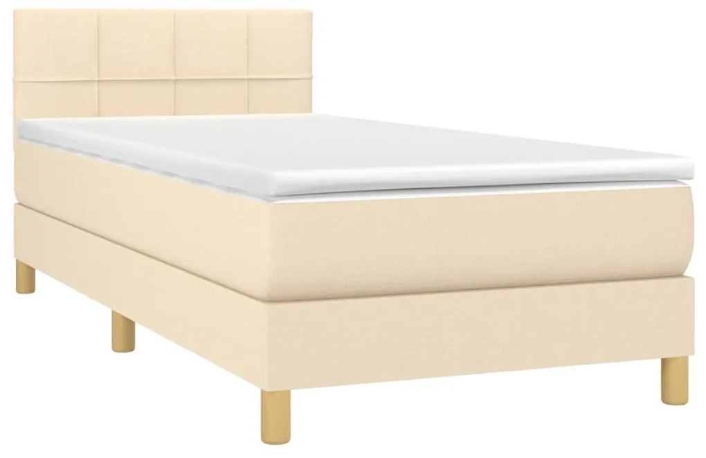 Cama box spring c/ colchão e LED 90x190 cm tecido cor creme