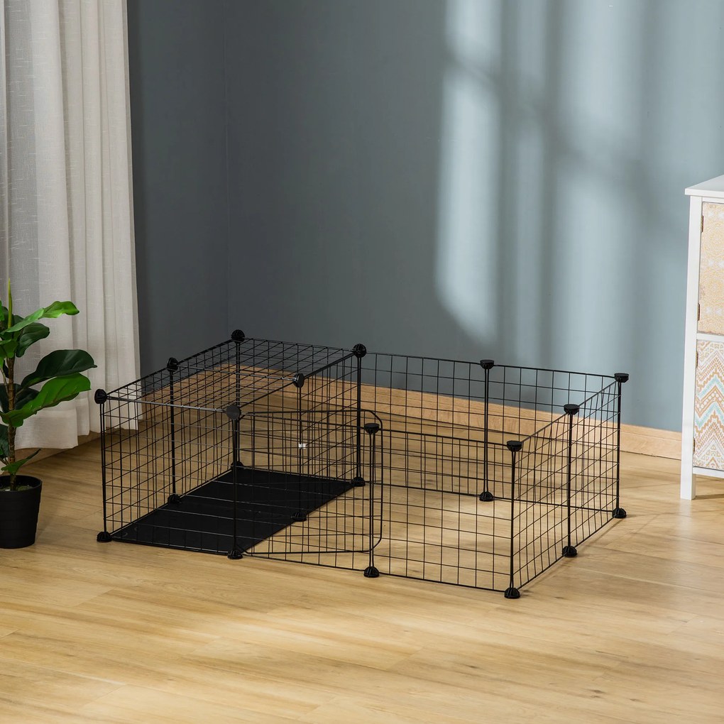 Recinto para pequenos animais – parque modular para coelhos, porquinhos-da-índia e roedores, preto