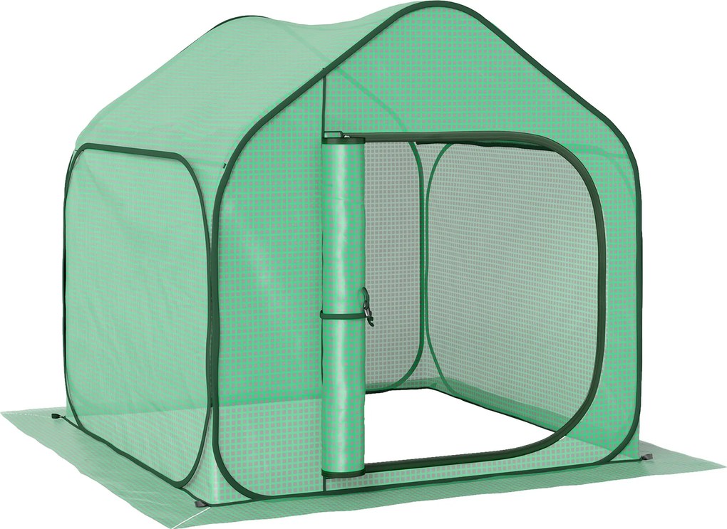 Outsunny Mini estufa pop-up pequena estufa legumes plantas flores com porta com zíper em PE 150 x 148 x 148 cm verde | Aosom Portugal