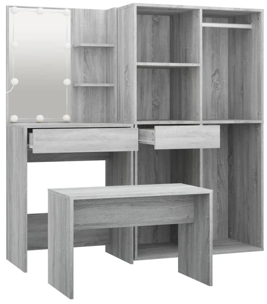 Conjunto toucador c/ LEDs madeira processada sonoma cinza