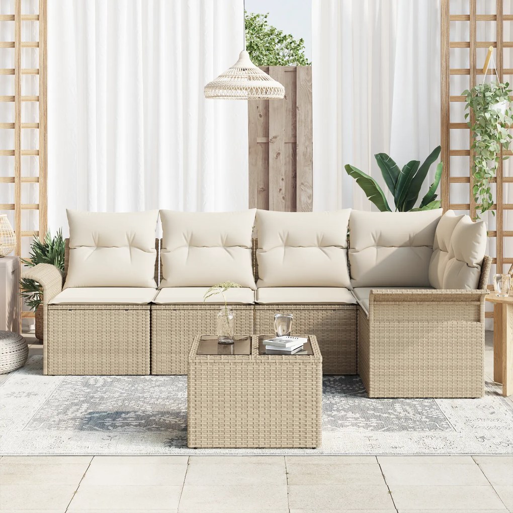 Conjunto de Sofá Jardim vidaXL 6 Peças com Almofadas Marrom Vime PE, S