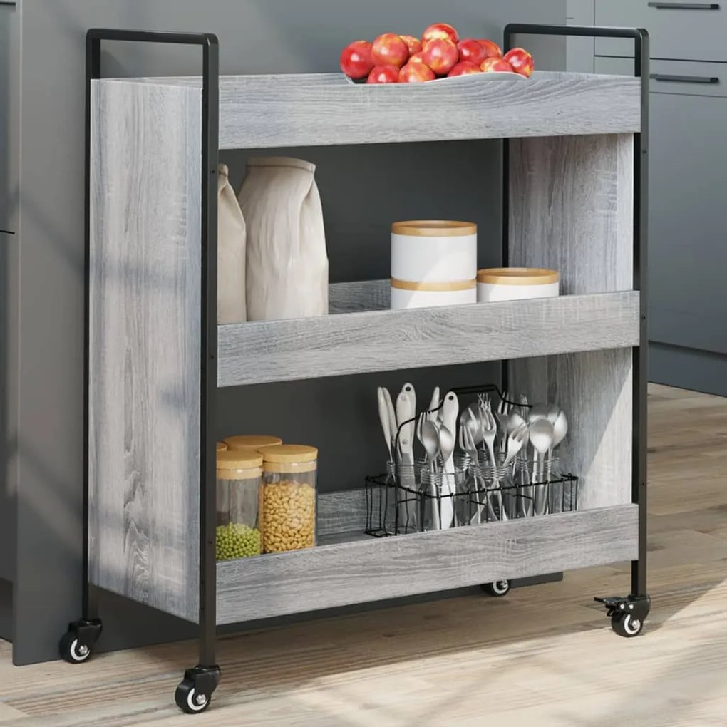 vidaXL Carrinho de cozinha 70x30x82 cm derivados madeira cinza sonoma