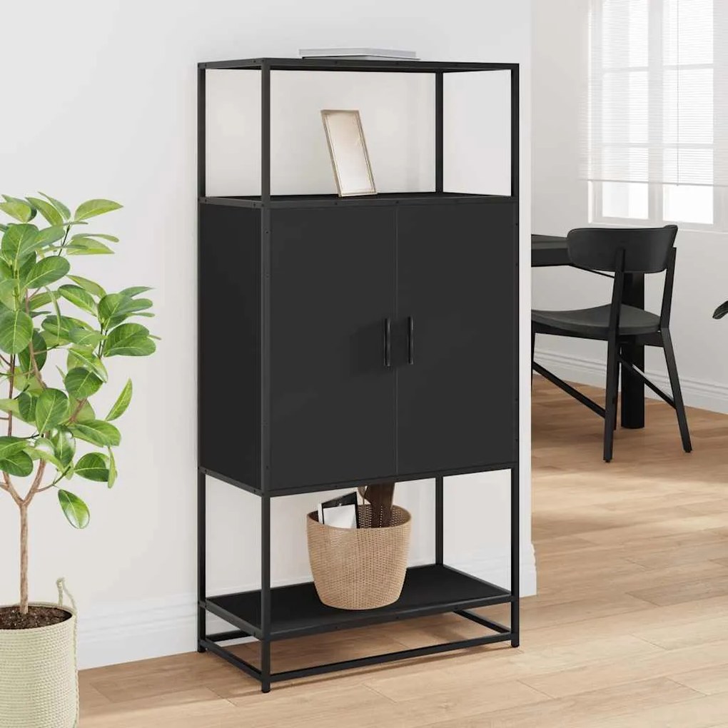 Armário alto 68x35x139 cm derivados madeira e metal preto
