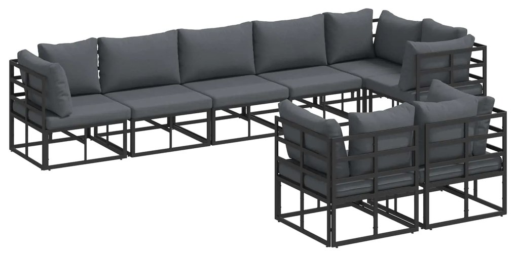 vidaXL Conjunto de Sofá de Jardim com almofada 8 pcs Preto Alumínio