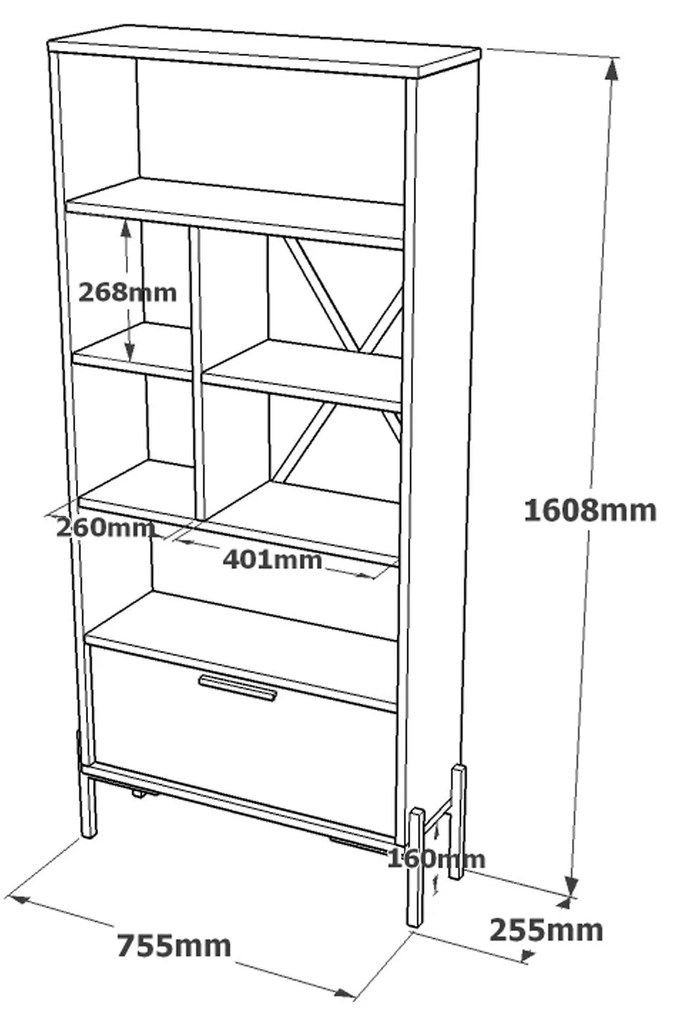 Estante VS4 – Castanho, Cinzento e Antracite – 75,5x160,8x44,5 cm