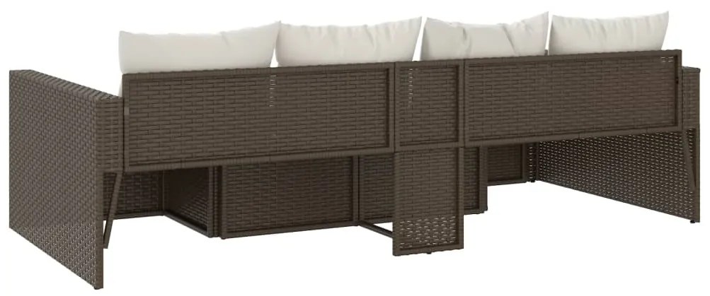 2 pcs conjunto lounge de jardim c/ almofadões vime PE castanho