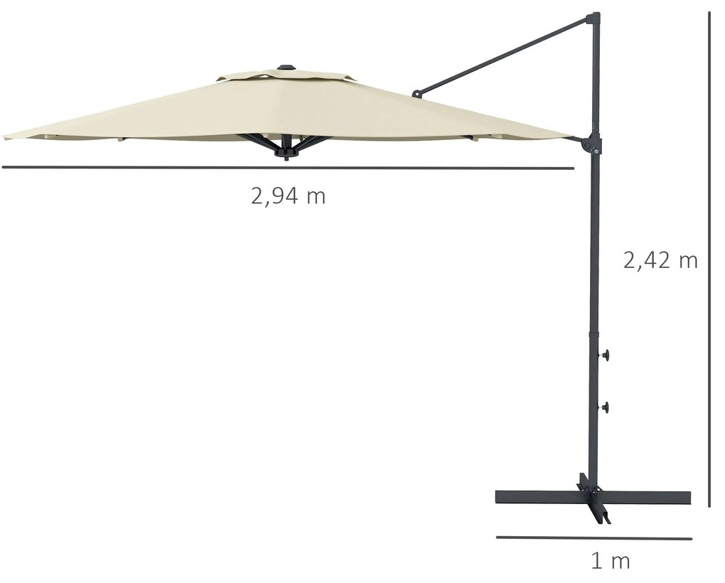 Outsunny Chapéu de Sol Excêntrico Ø294x242 cm Chapéu de Sol de Jardim