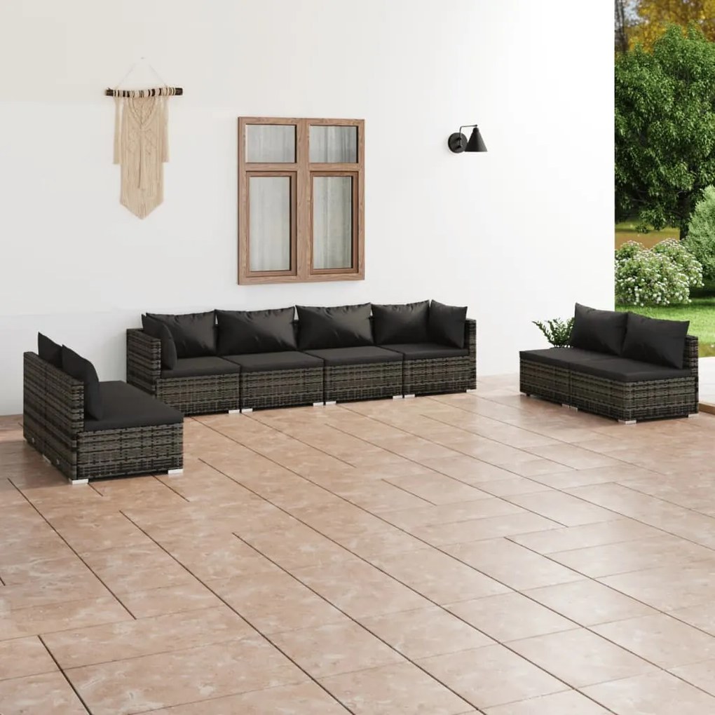 vidaXL 8 pcs conjunto lounge de jardim c/ almofadões vime PE cinzento