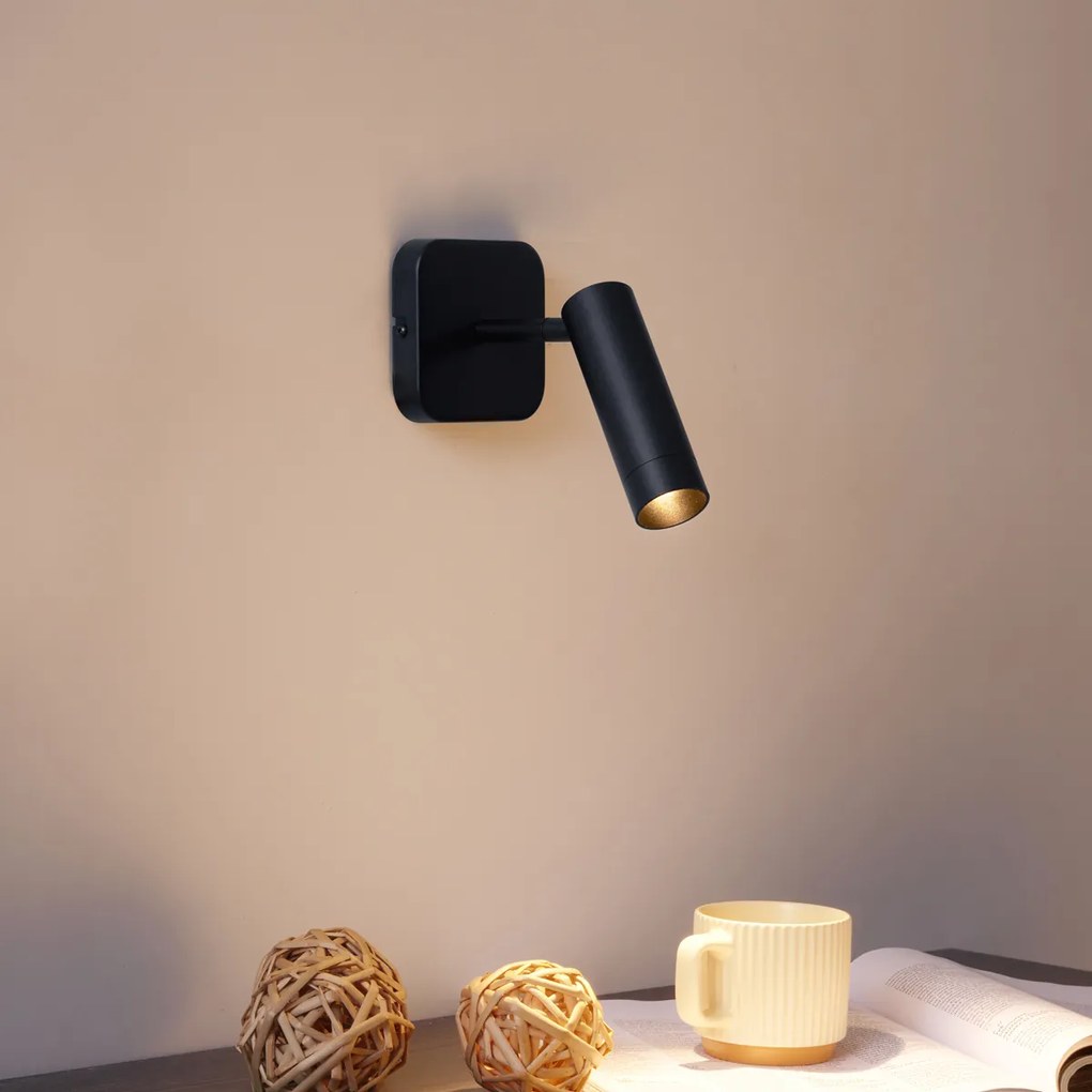 Foco de teto moderno preto redondo GU10 35mm giratório e inclinável - Kate