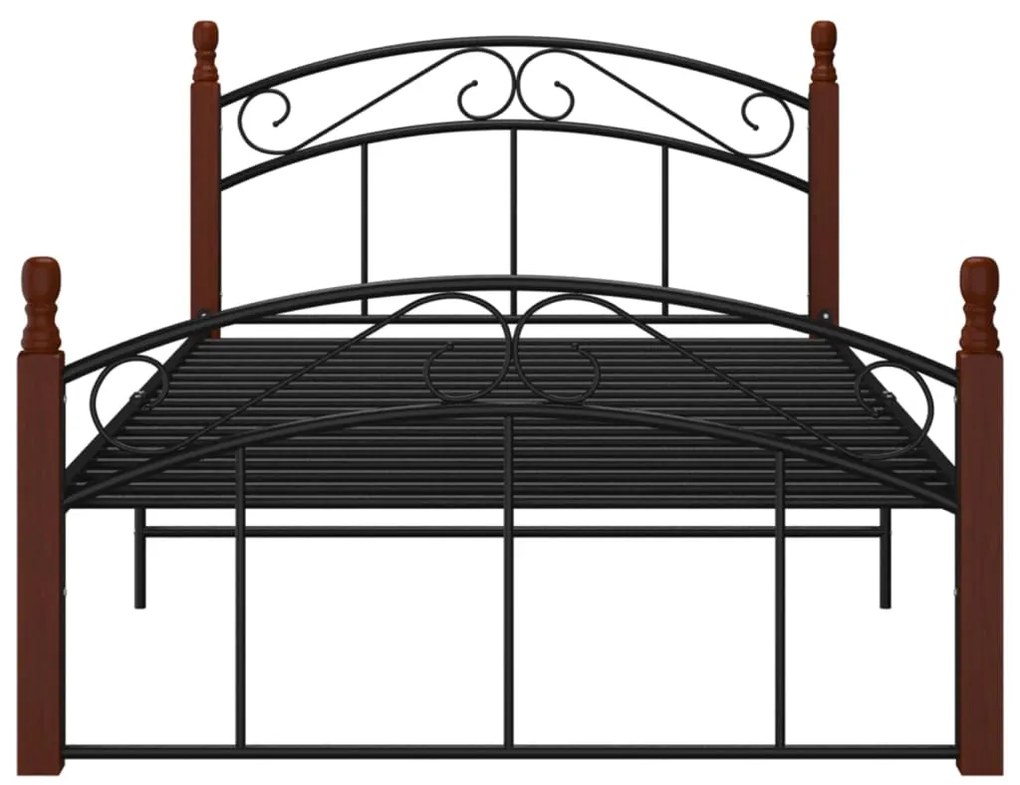 Estrutura de cama 120x200cm metal/madeira carvalho maciça preto