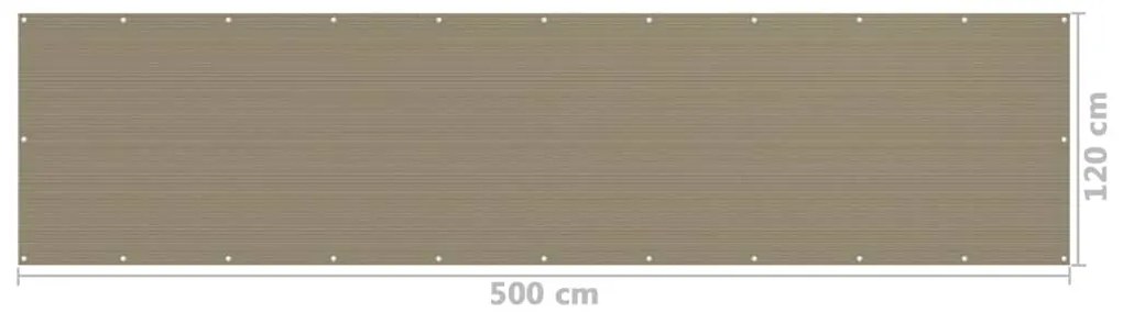 Tela de varanda 120x500 cm PEAD cinzento-acastanhado