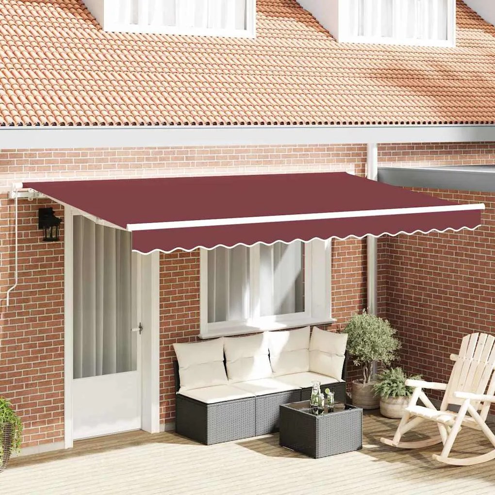 vidaXL Toldo Retrátil Manual Borgonha 350 x 200 cm tecido