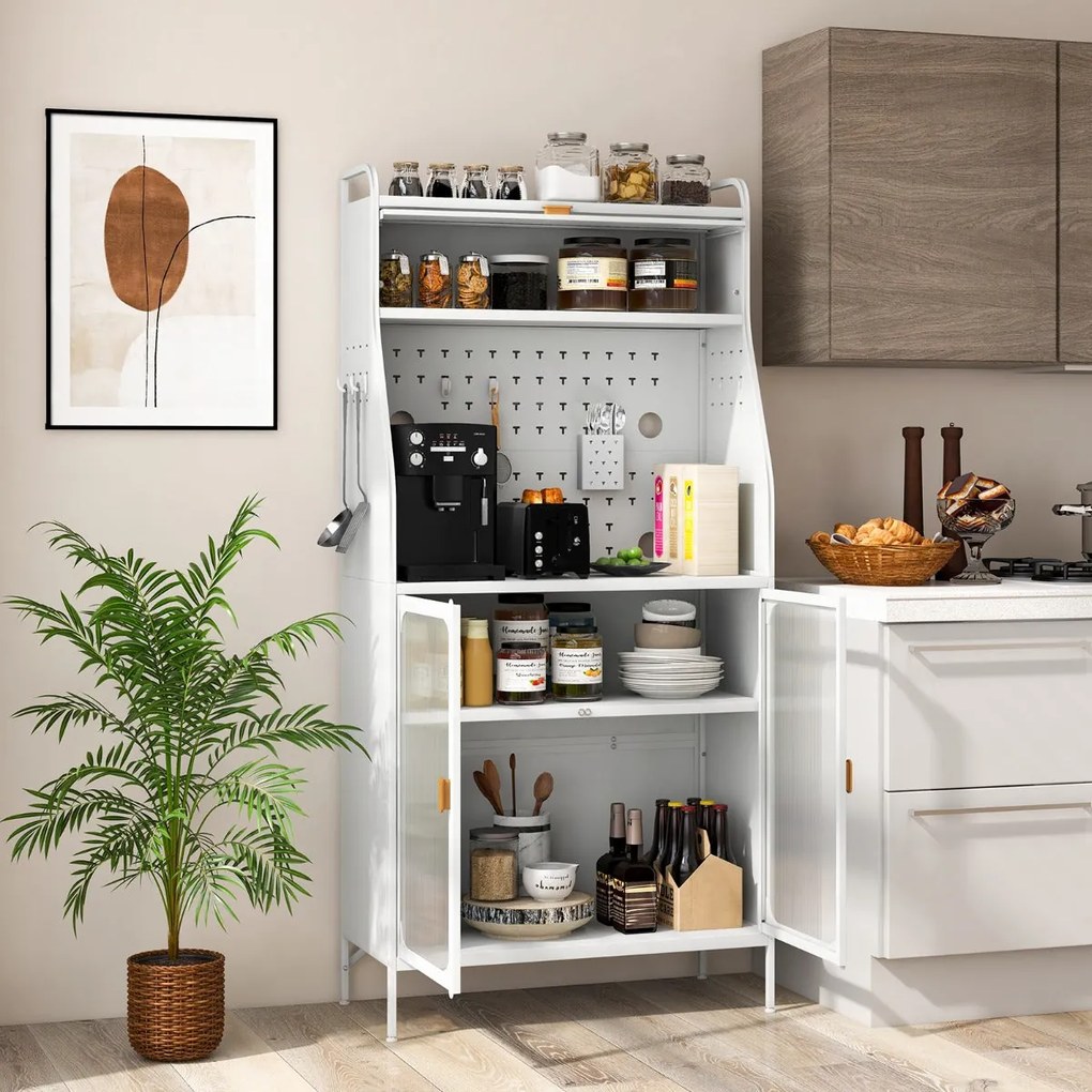 Aparador Beja com Estante Ajustável, Portas de Vidro e Painel Perfurad