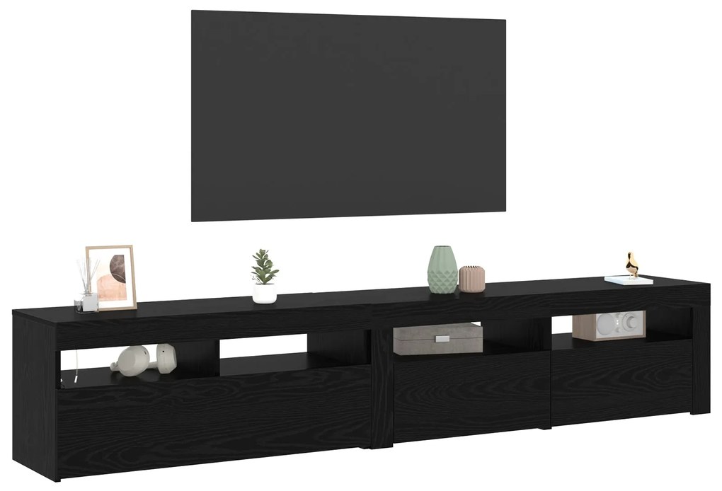 Gabinetes de TV vidaXL 2 pcs com Luzes LED Madeira de Carvalho Preto,