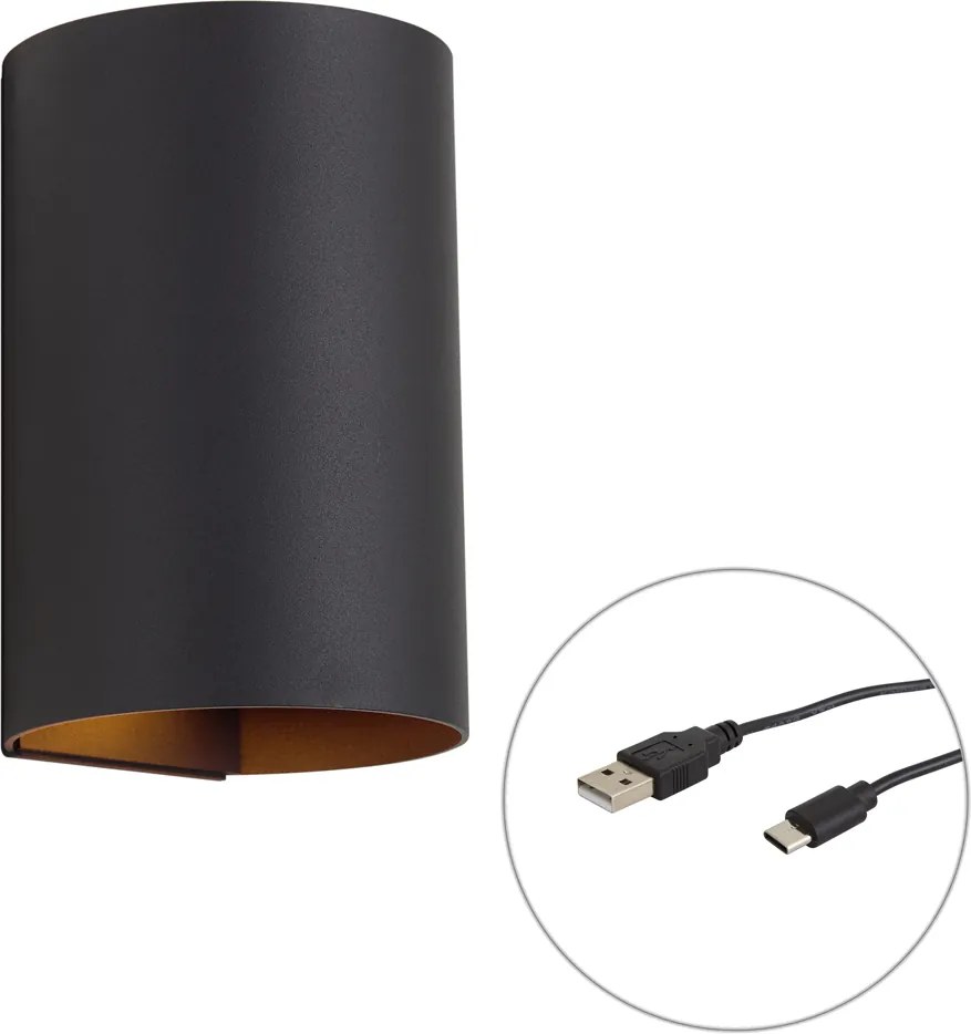 Candeeiro de Parede Moderno Preto Incl. LED Regulável em 3 Níveis e Recarregável - Sabbir
