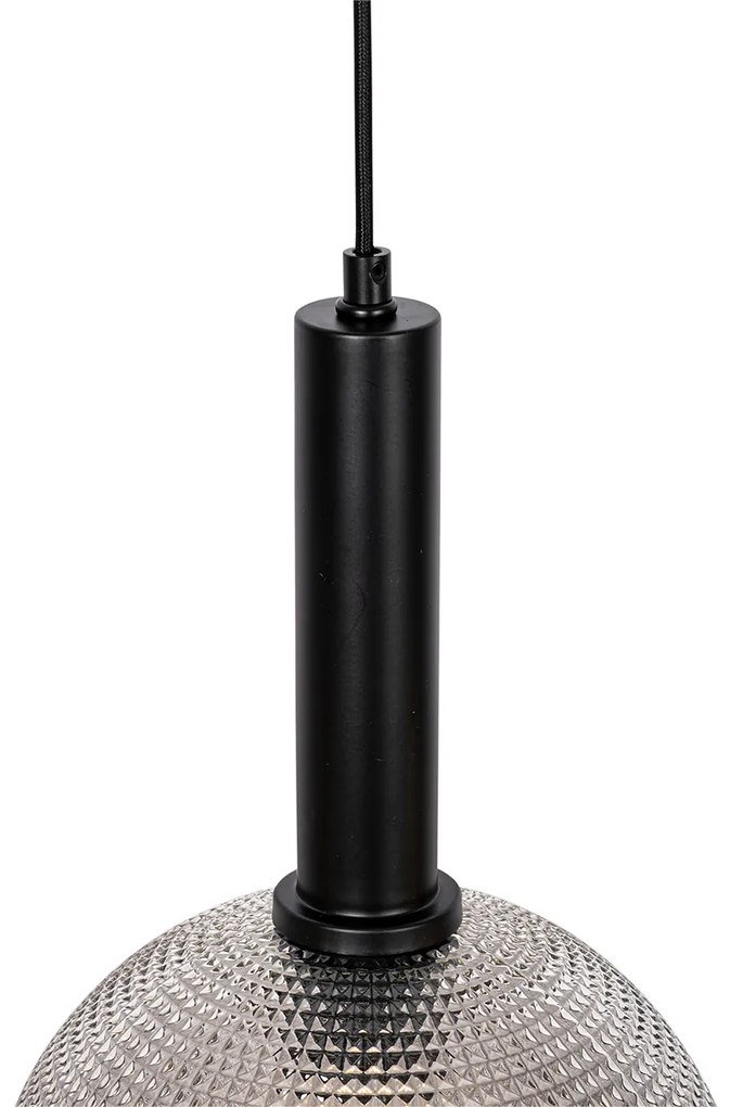 Candeeiro de suspensão design preto com vidro fumê 4 luzes - Chico Design