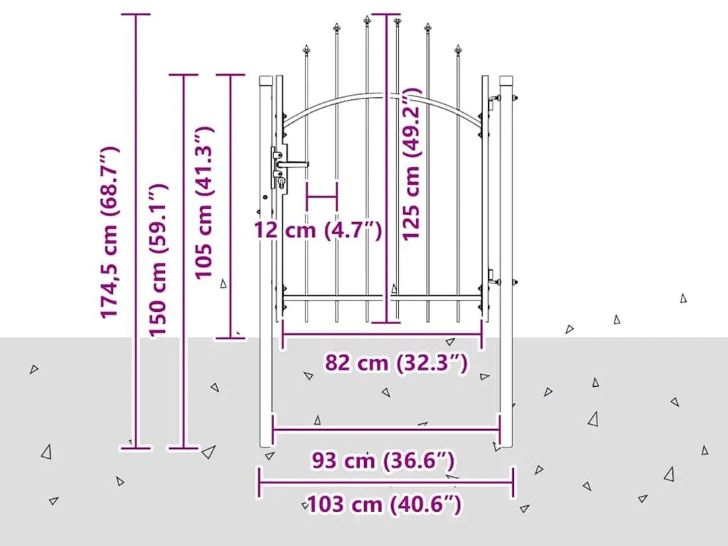 Portão de Jardim Cinzeto 100 x 125 cm 125 x 100 cm Aço