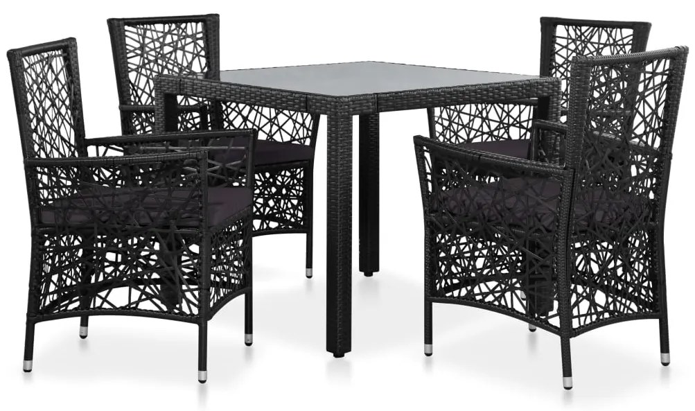 5 pcs conjunto de jantar para jardim vime PE preto