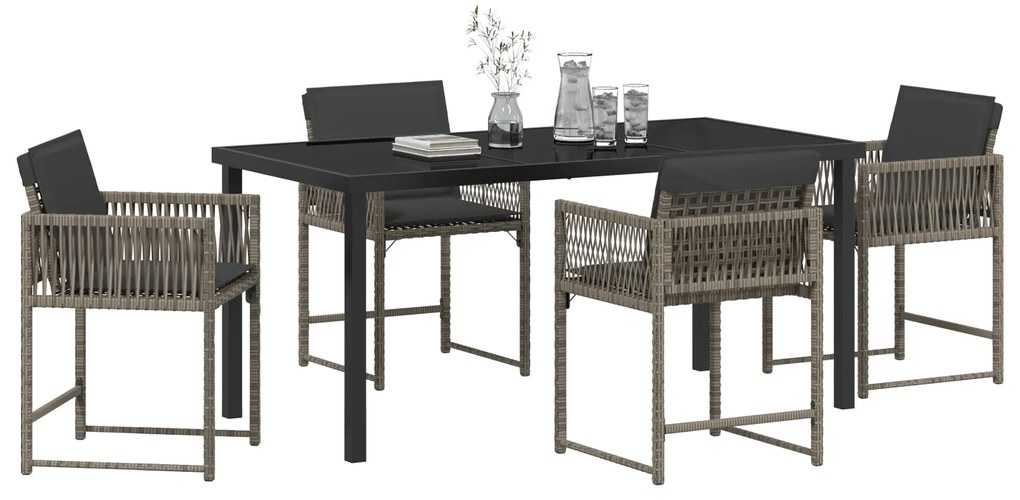 Conjunto de Jantar Jardim 5 Peças com Almofadas Cinza Rattan PE