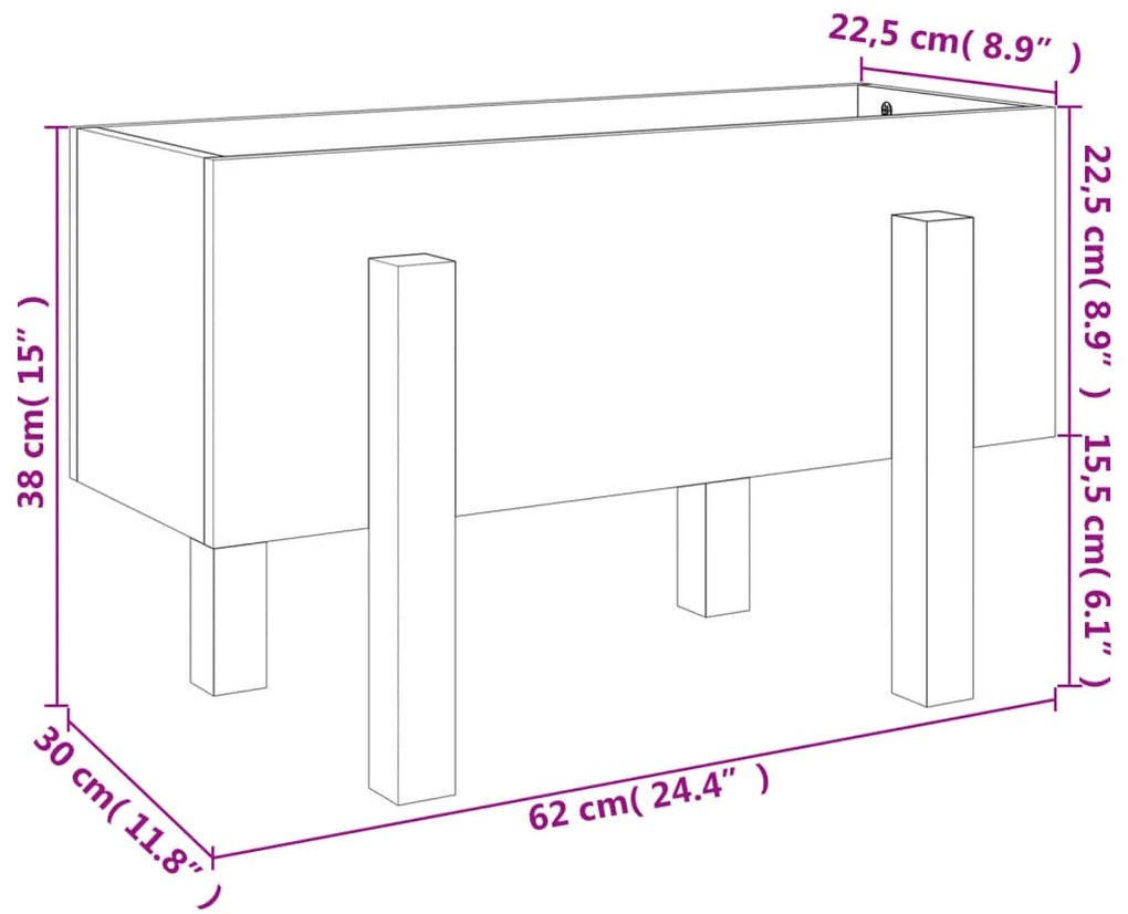 Vaso/floreira de jardim 62x30x38 cm pinho maciço branco