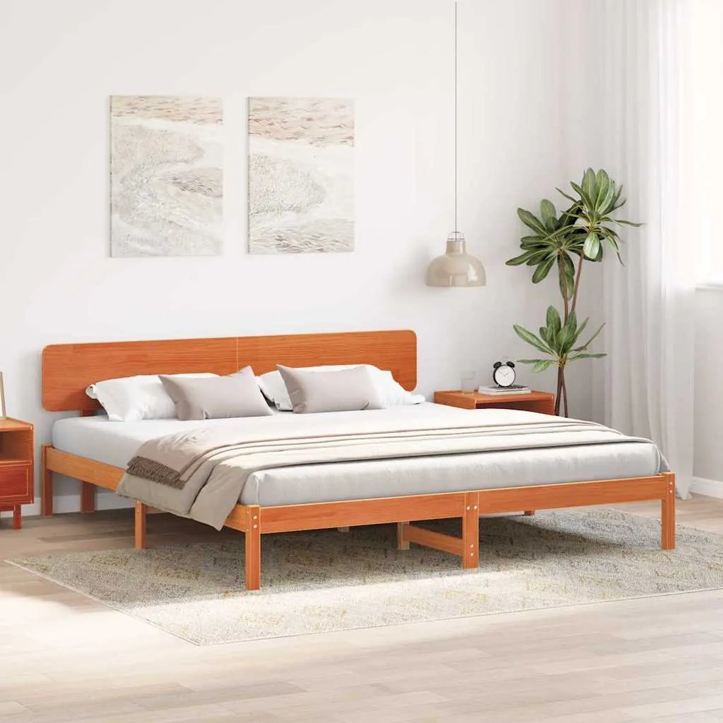 Estrado de cama com cabeceira Castanho, 180 x 200 cm, madeira de pinho