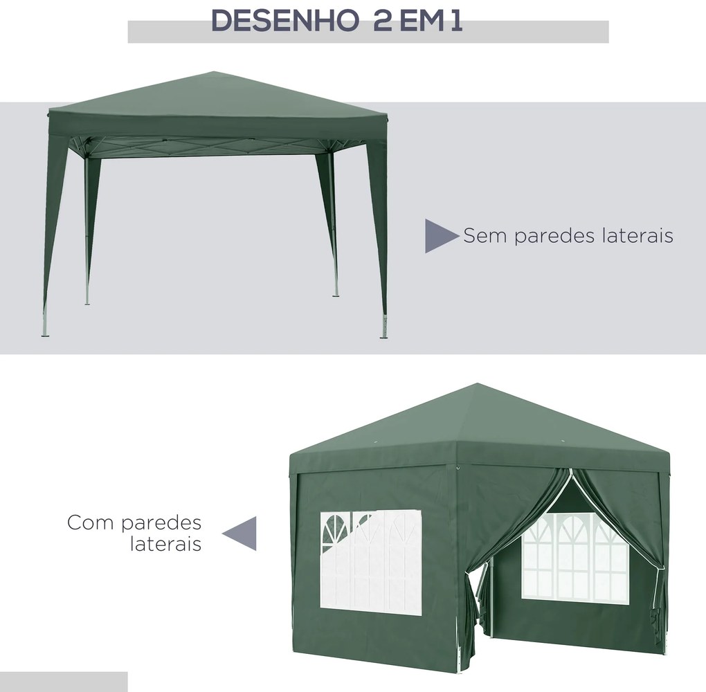 Outsunny Tenda de Jardim com Paredes Laterais Amovíveis Janelas Porta