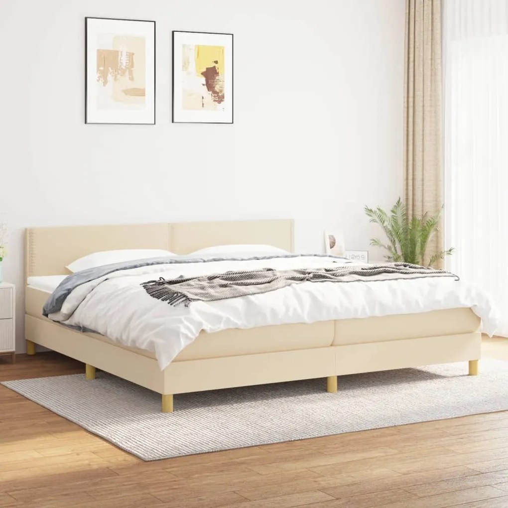 3140566 vidaXL Cama com molas/colchão 200x200 cm tecido cor creme