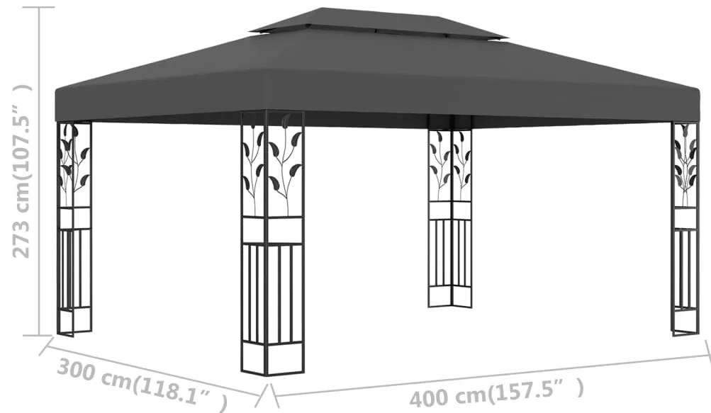 Gazebo com telhado duplo 3x4 m antracite