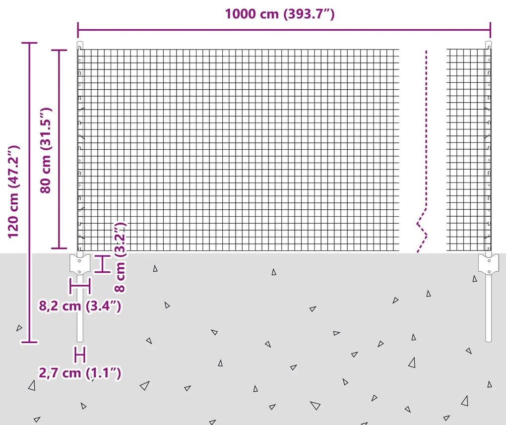 Cerca de Arame Soldado com 5 Postes U Verde 0.8x10 m Aço
