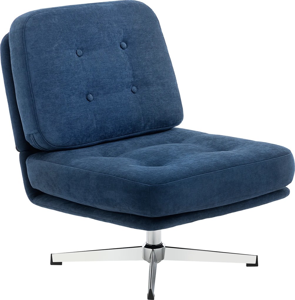 Poltrona de sala sem braços, cadeira giratória em tecido de chenille, assento largo, pés cruzados, 70 x 87 x 84 cm, azul escuro
