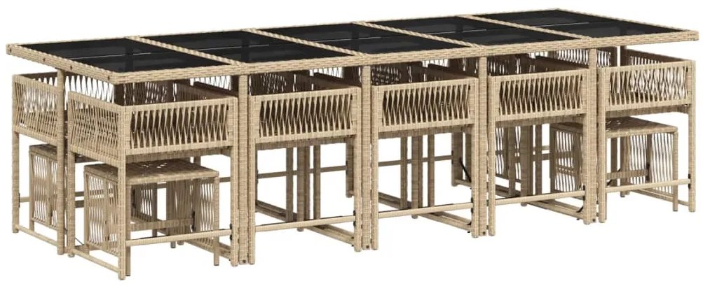 15 pcs conjunto de jantar p/ jardim com almofadões vime PE bege