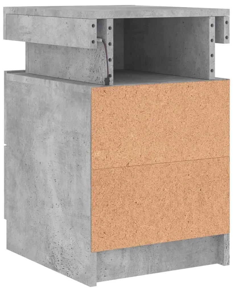 Mesa de cabeceira com luzes LED 35x39x55 cm cinzento-cimento