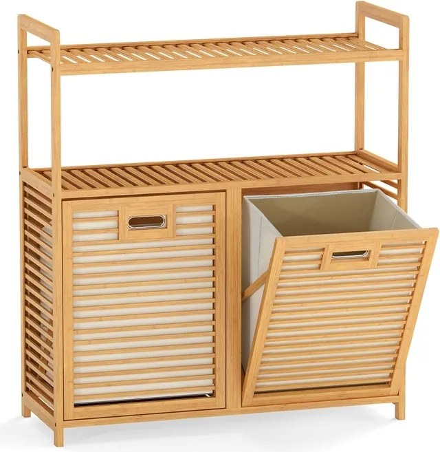 Móvel para Roupa Suja, 80 x 30 x 92 cm, 2 Compartimentos e Estante Superior, Natural