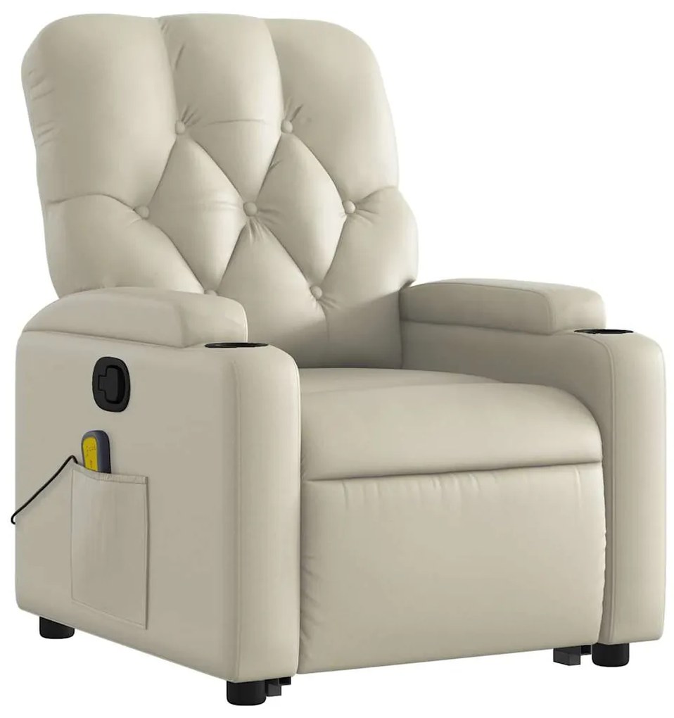 Poltrona reclinável de massagens couro artificial cor creme