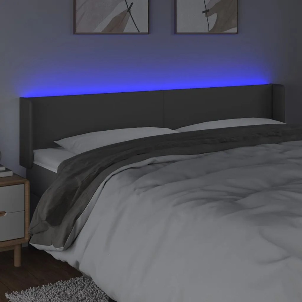 Cabeceira cama c/ LED 183x16x78/88 cm couro artificial cinzento