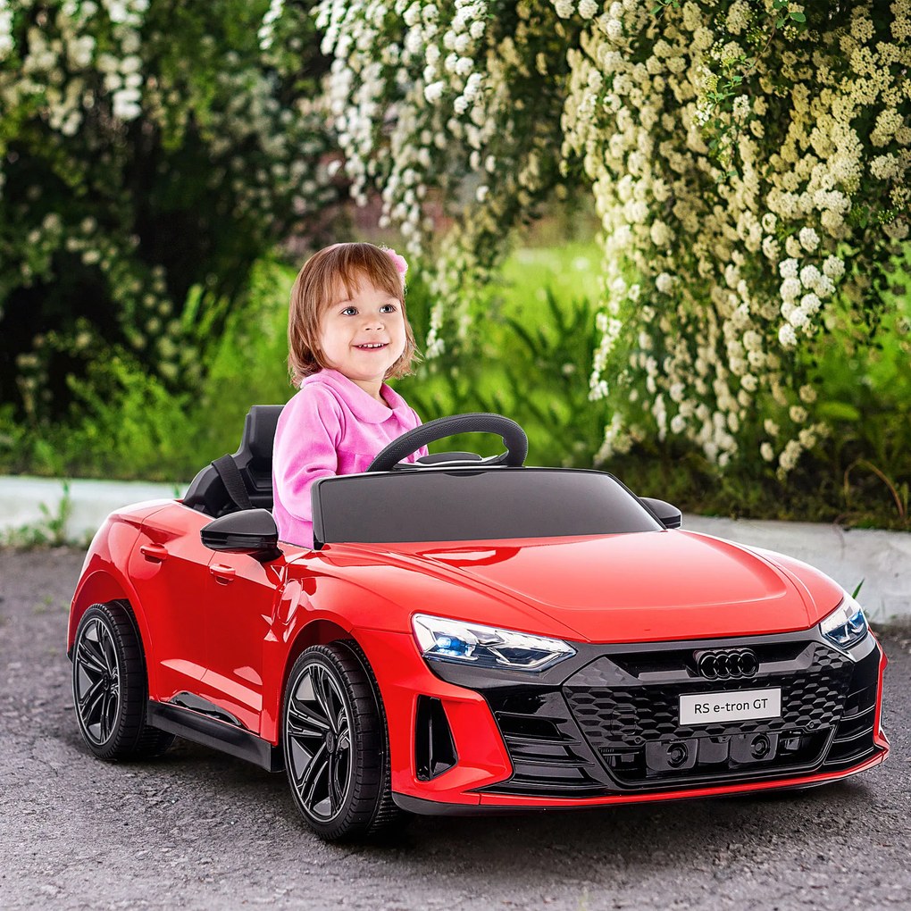 Carro Elétrico AUDI RS E-Tron GT 12V com 2 Motores Controlo Remoto Faróis LED Buzina Música USB 3-5km/h 103x58x41 cm Vermelho